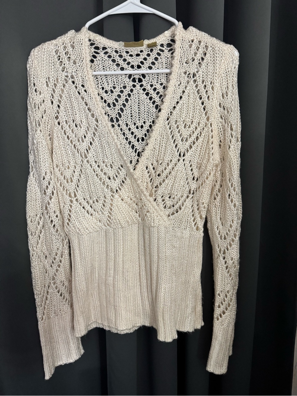 Caslon Cream Open-Knit V-Neck Sweater